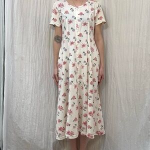 White and Pink Floral Button Down Maxi Dress Vintage 90s